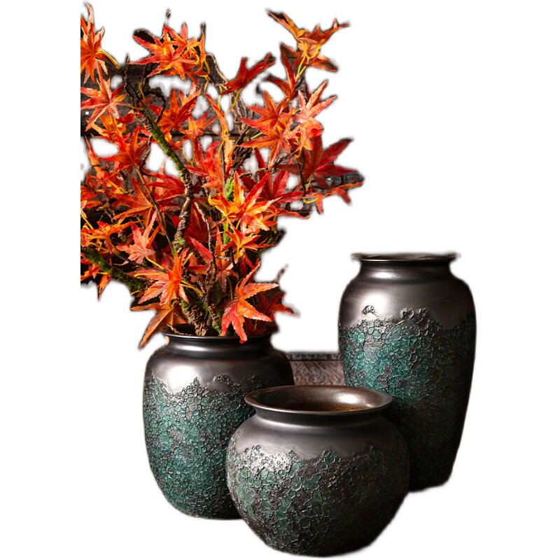 粗陶陶瓷干花花瓶陶罐装饰大号摆件复古家居客厅包邮水养插花中式