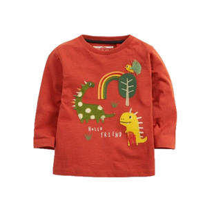 现货英国Next童装春秋男童男宝宝纯棉卡通刺绣长袖圆领T恤上衣3件