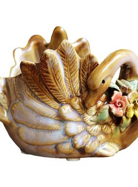 玫瑰天鹅动物陶瓷钥匙盘收纳摆件