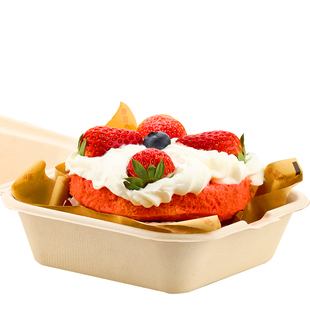 网红4寸 便当盒小蛋糕盒子有图纸浆贴纸创意手绘一次性打包包装盒