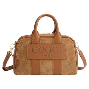 COOGI牛反绒女包轻奢新款麂皮手提包波士顿包通勤真皮单肩斜挎包