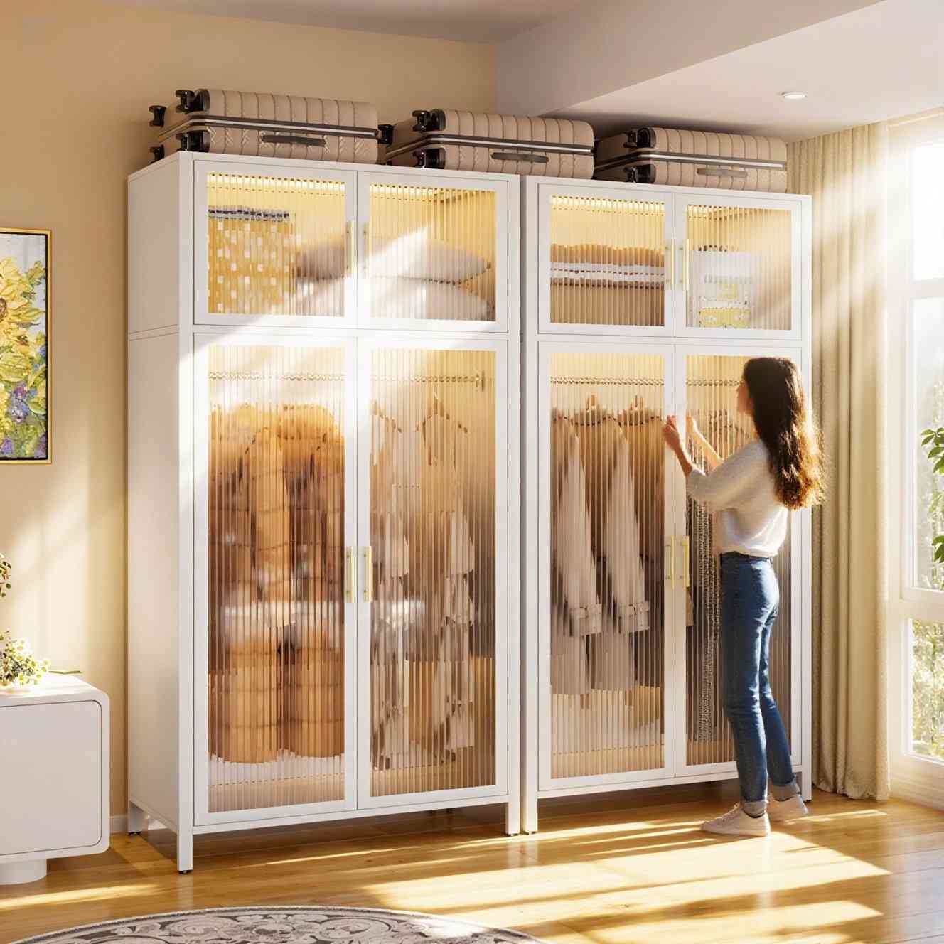 衣柜家用卧室简易组装钢制出租房用结实耐用金属衣橱铁皮收纳柜子