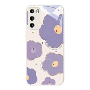 适用华为mate60水钻紫色花朵手机壳pura70pro+简约nova12活力版白露同款荣耀200清新p60/p50创意50/40/30玻璃