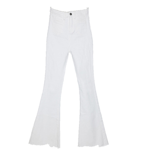 浅色乳白色软牛仔裤女新潮流夏高弹力微辣超弹喇叭裤高腰显瘦裤子