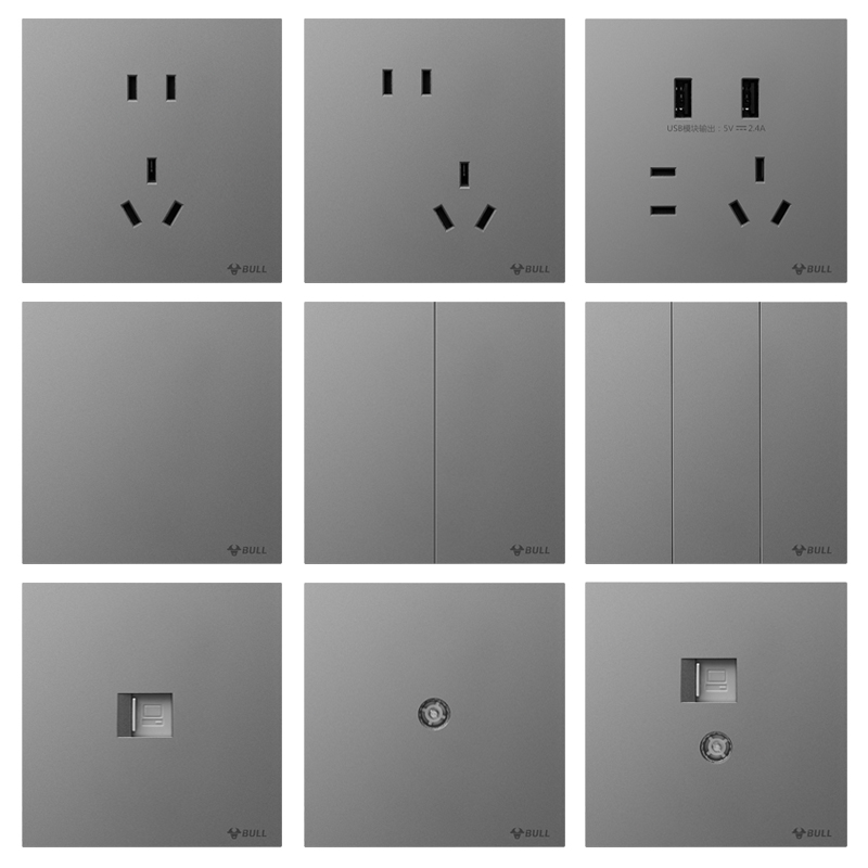 公牛开关插座面板一开五孔开关86型家用g12太空银官网旗舰店正品