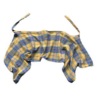 黄蓝格遮臀裙子女腰封装饰衬衫群裙摆黄色一片式不规则格子屁帘男