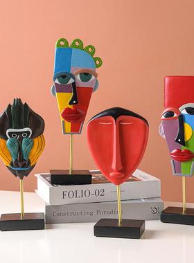 创意欧式风树脂工艺品创意客厅酒柜装饰摆设抽象人脸艺术摆件装饰