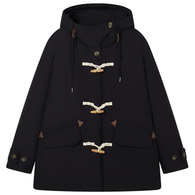 TeenieWeenie小熊女装休闲简约学院风牛角扣连帽中长款羽绒服外套