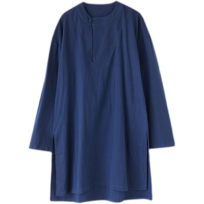 棉麻中国风圆领长款居士服衬衣