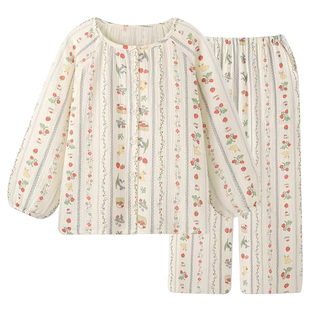 泡泡棉纱睡衣女款纯棉春秋季长袖长裤田园双层纱布胖MM家居服套装