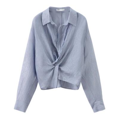 RUISHI芮时醋酸阔腿裤扭结衬衫