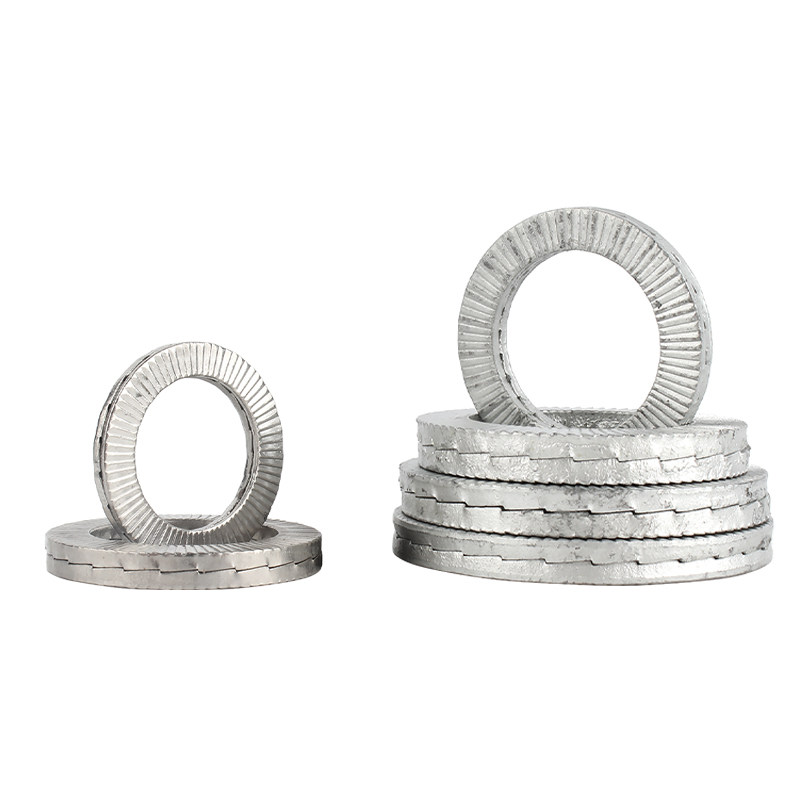 304不锈钢双叠自锁防松垫圈咬合式带齿防松防滑锁紧螺丝垫片65锰