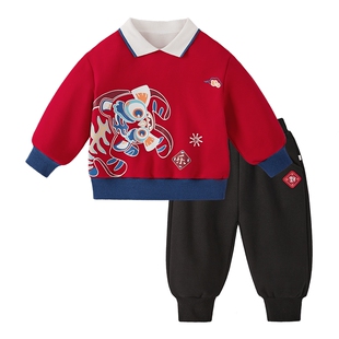 [抑菌锁温]男童套装2026新款儿童卫衣裤子两件套秋冬宝宝加绒衣服