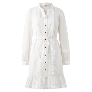 【100%棉】Eland衣恋连衣裙女通勤长袖收腰衬衫裙2025冬季新款