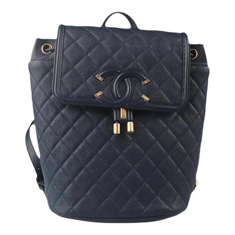 【自营】中古「9.0新」CHANEL(香奈儿)海军蓝荔枝皮双肩背包