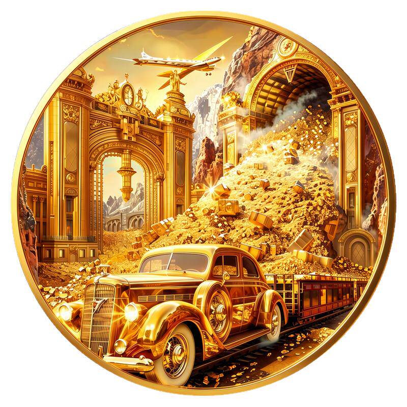 满库金砖金殿墙贴飞机列车财富贴纸防水不留胶门店旺财运遮瑕贴纸