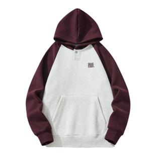 斌斌梨美式高街slogan加绒秋冬重磅插肩袖撞色袋鼠兜情侣潮流卫衣