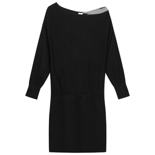 【新品】OCHIRLY欧时力 进口羊毛斜肩不对称毛织连衣裙女2026春季