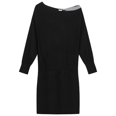 OCHIRLY欧时力斜肩领毛织连衣裙