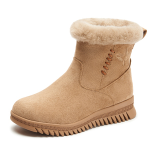 舒悦老人鞋厚底雪地靴女款冬季加绒羊毛保暖