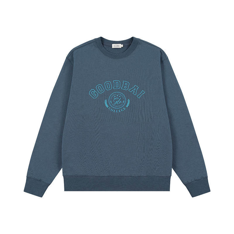 GOODBAI athletic学院logo印花圆领套头宽松卫衣