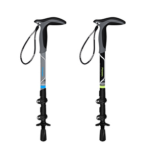 开拓者弯柄登山杖碳纤维T柄外锁拐杖户外徒步超轻手杖伸缩拐棍