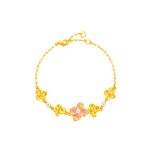 周大福SOINLOVE宝藏女孩无尽夏花牌绣球花黄金珍珠手链生日礼物