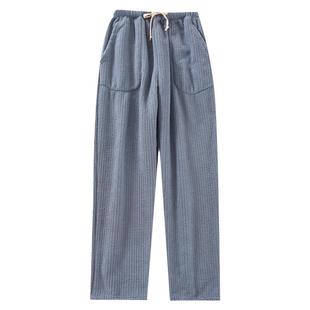 冬季加厚珊瑚绒睡裤男保暖休闲宽松坑条直筒散腿法兰绒家居裤外穿