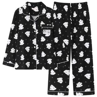 韩版ganadi睡衣女款长袖春秋季个性黑色riize同款家居服潦草小狗