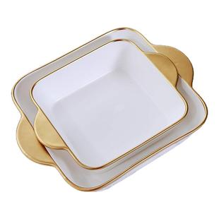 北欧风格简约白色陶瓷烤盘10/12英寸鱼盘餐饮餐厨餐盘双耳盘 瑕疵