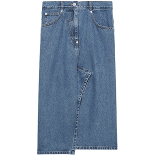 IT pushBUTTON女装牛仔半身裙新款时尚活力高开叉及膝裙0013PWXL