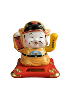 国潮陶瓷太阳能招财财神爷摆件