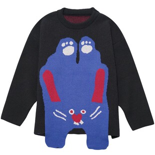 返场STILLYOU原创趣味彩色动物派对圆领毛衣女宽松不规则下摆针织