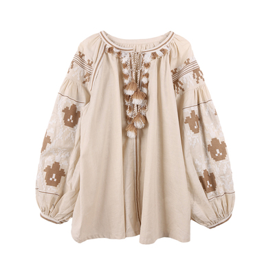 亚麻名族风流苏刺绣衬衫
