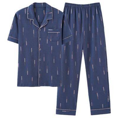 浪莎同款2024新款睡衣男士夏季纯棉短袖长裤三件套家居服夏款套装