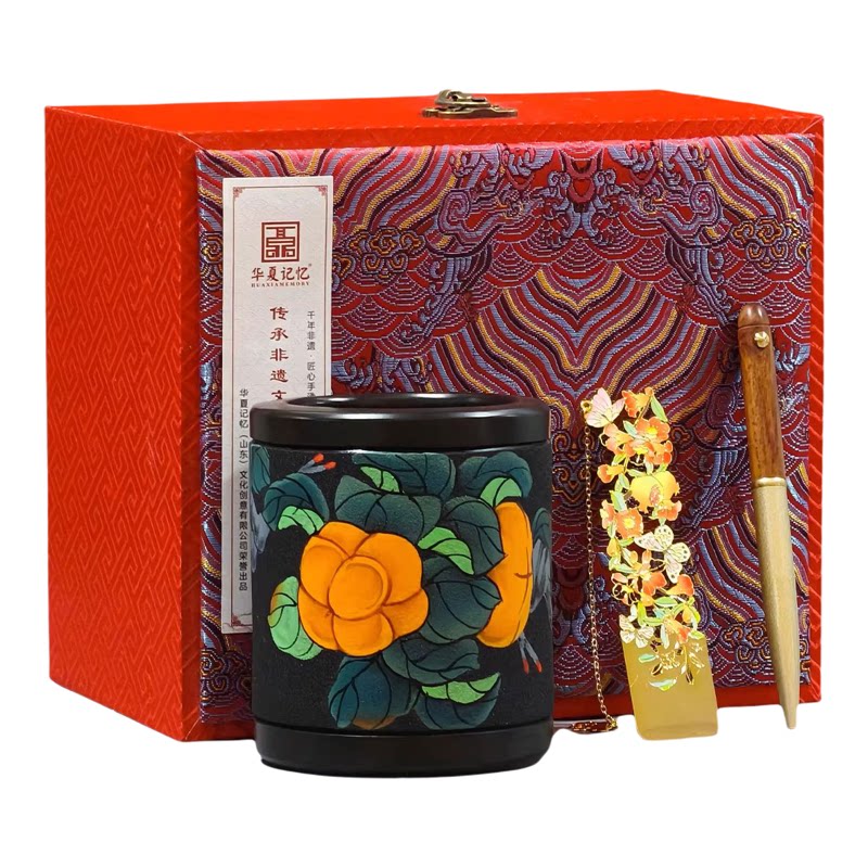 济南非遗龙山黑陶手绘笔筒