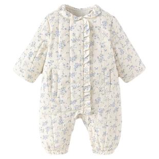 【清仓】babylove女宝宝夹棉连体衣冬季婴儿保暖哈衣碎花外出棉服