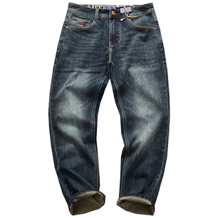美式重磅复古牛仔裤男刷白做旧砂洗秋冬季厚款潮牌锥形小直筒长裤