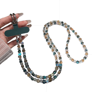 2024新款手机链挂绳原创高级感彩色水晶链条斜挎可背挂件手工串珠双扣背带挂链女长款包包带夹片斜背绳链子壳