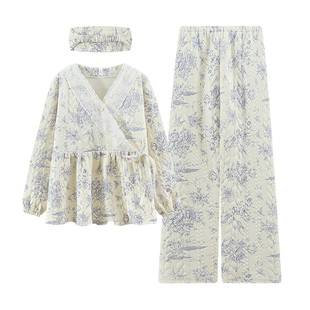 送发带-带胸垫空气棉月子服冬厚款外穿哺乳期孕妇睡衣纯棉秋冬季