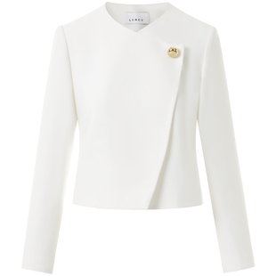 LANCY/朗姿2025秋新款极简纯色羊毛短款外套女高端气质设计感上衣