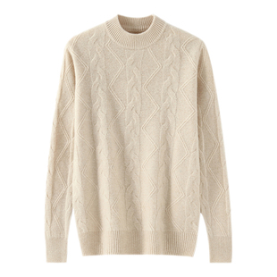 加厚100%纯羊毛衫半高领男毛衣秋冬季麻花休闲宽松套头针织打底衫