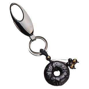 十二生肖黑曜石汽车内用钥匙扣绳链本命年高档男女平安扣貔貅挂件