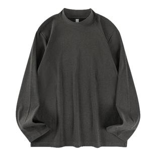 重磅300G德绒半高领长袖T恤男士日系简约风休闲保暖发热打底上衣