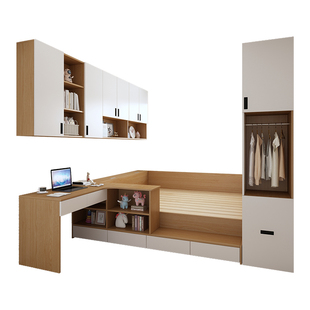 榻榻米床衣柜一体书桌小户型儿童房卧室吊柜组合定制高箱床储物床