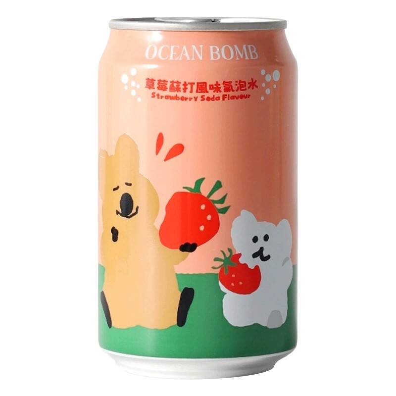 中国台湾进口OCEAN BOMB草莓青柠苏打白葡萄风味碳酸饮料解渴汽水