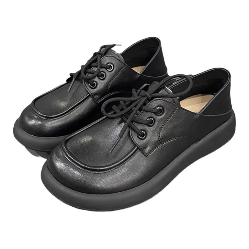 断码清仓捡漏~可踩脚女平底系带小皮鞋英伦风真皮软底大头乐福鞋