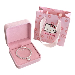 999纯银圆珠手链女可爱卡通Kitty猫吊坠手串宝宝儿童送人生日礼物