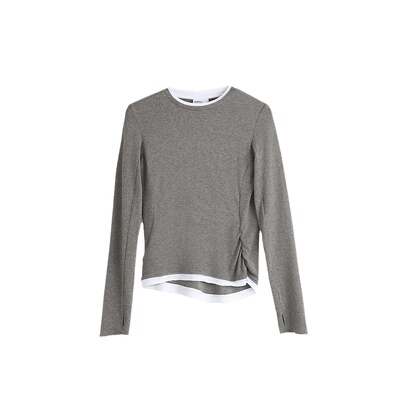 长袖舒适拇指扣假两件软糯