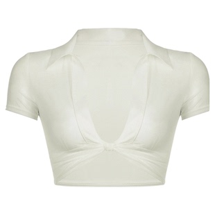 Mesh Perspective Umbilical Lapel Shirt女网纱透视露脐翻领衬衫